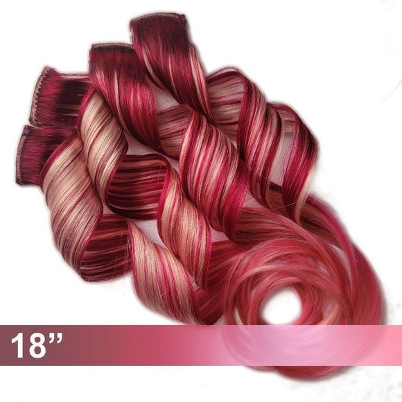18 inch Candy Cane Red Pink Ombre Colored Clip in Remy Human Hair Extesions - Picture 1 of 3